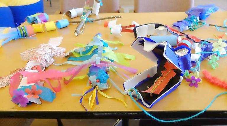Kids marveled at the pre-digital age, hand-made fantasy characters and had fun making their own dragons from recycled material.