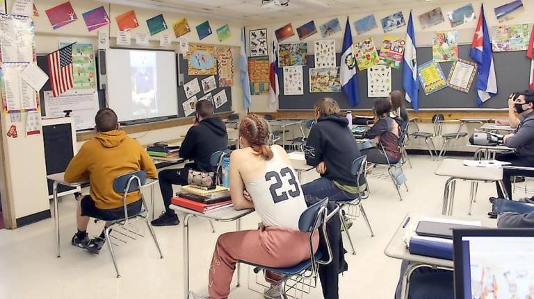 A class at Delaware Valley High School, which provided full-time, in-person instruction from start to finish (Photo provided)