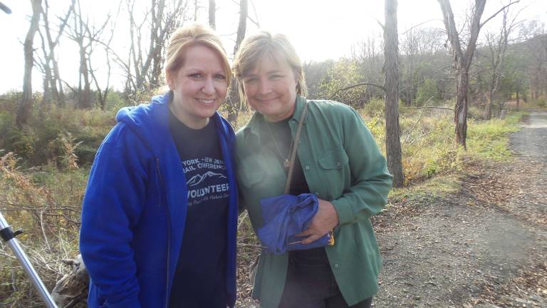 Rotten, broken, dangerous Goosepond bridge is repaired The Preservation Collective’s Tracy Schuh with newly appointed NYNJ West Hudson Program Coordinator Sona Mason (Photo by Frances Ruth Harris)