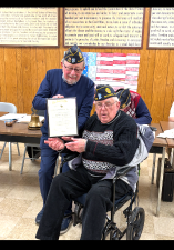 Warwick Post 214 Commander Tony Cosimano, left, presented Korean War Veteran Kenneth Space with certificate of recognition.