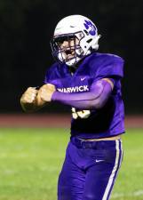 Warwick Football Captain Johnny Accardo and the Wildcat defense paced the team’s 20-0 win over Kingston on Friday Sept. 8. Accardo compiled 13 tackles and broke up three passes in the victory. Photo by Tom Bushey/Warwick Valley School District.