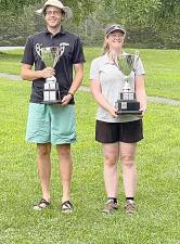 Andrew Fish (MPO) and Margaret Sassaman (FPO) earned the titles at the Warwick Disc Golf Championship presented by St. Peter Lutheran Church. Photo provided by Christopher Grant.