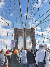 A delegation from the Jewish Federation of Greater Orange County, joined by friends from the Jewish Federation of Ulster County, marched with 25,000 others across the Brooklyn Bridge on Sunday at the No Hate, No Fear Solidarity March on Sunday, Jan. 5.