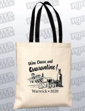 Participants receive their choice of two bottles out of a selection of seven wines, courtesy of Pecks Wine &amp; Spirits, a selection of artisan cheese chosen to compliment the flavor of the wine and a reusable tote bag that says “Wine, Cheese and Quarantine, Warwick, 2020.”