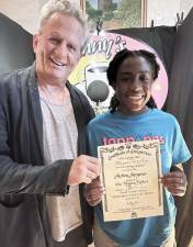 David Patrick Wilson presents Morgan Passley with her Level 1 Meisner Certificate. The next Level 1 Modern Meisner one-hour introductory acting workshop will be held on Saturday, Nov. 20, at 1 p.m., at Colab, 45 St. John St., Goshen. Provided photo.