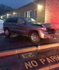 The Warwick Fire Department, the Warwick Police Department and members of the Warwick Community Ambulance responded to the call Christmas Eve of a vehicle striking the Park Avenue Elementary School Building. Photo courtesy of the WFD.