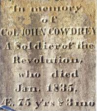 The gravestone of Col. John Cowdrey at Warwick Cemetery.