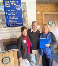 At a recent Warwick Valley Rotary Club Luncheon, Rochelle DeJong, right was installed as a new member by Director of Club Service Stan Martin along with Warwick Rotary President Tina Russo Buck. DeJong is chief financial officer of R &amp; D Legal Bookkeeping, Inc., which has offices in New York and New Jersey. Warwick Rotarians, whose motto is “service above self,” are involved in numerous community projects, including Winslow Therapeutic Riding, Beautiful People, Backpack Snack Attack, Warwick, Florida and Greenwood Lake Food Pantries, Warwick Senior Barbecue, Flags for Heroes and the Holiday Party Project for Children in Need. The local service club meets every Wednesday noon at The Landmark Inn. Prospective members are invited to attend.