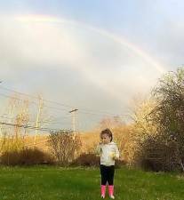 John Cox shared this photo taken by his niece Monday afternoon that shows his great niece Adelynn and a rainbow at their home on Old Tuxedo Road in the Town of Warwick. A welcome picture after a dreary day and during anxious times, John said. Indeed.