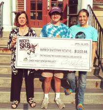 Pictured from left to right are Karen Thomas (WVCC), Owen Hoey (WVHS), and Donna Kaminski (WSI) holding the big check showing the amount of money raised for the skatepark. Provided photo.