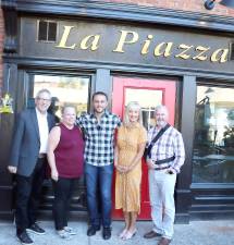 Preparing for the next Wednesday, Oct. 16, Warwick Valley Chamber of Commerce autumn social are from left, Chamber of Commerce Executive Director Michael Johndrow, office assistant Lori Cosgrove, programs director Janine Dethmers, La Piazza owner Tony Sylaj, and Chamber Vice President James Mezzetti.