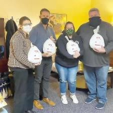 Pictured from left to right: Shannon Kelly, Catholic Charities Deputy CEO and COO, and Michael Peters, Resource Exchange Coordinator, accepted the donation of turkeys from the Orange County Tavern &amp; Restaurant Association which was delivered to the Goshen office by Christine O’Toole and Association President Tommy O’Toole, owners of O’Toole’s Pub in Monroe.