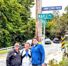 Jimmy Sturr with Assemblyman Karl Brabenec and Florida Mayor Daniel Harter Jr. at the street renaming ceremony in the Village of Florida.