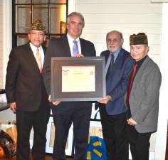 VFW CDR Jose Morales, Leo R Kaytes who accepted the award on behalf of his father, Leo Kaytes Sr., Carmine Garritano, and Candido Rivera.