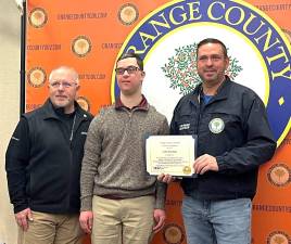 Joshua Klotz (center) with Orange County Legislator Tom Faggione, (left) and County Executive Steve Neuhaus.