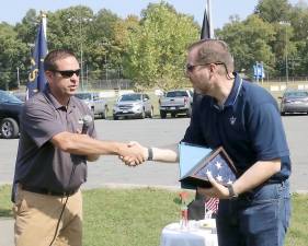 Orange County Executive Steven M. Neuhaus (left) and Tom Urtz, vice president of operations of ShopRite Supermarkets, Inc., at the Orange County Veterans Coalition’s annual POW/MIA Day of Remembrance on Sunday, Sept. 22, at Craigville Park in Goshen.