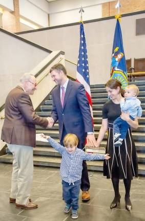 U.S. Rep Pat Ryan and his family during his swearing in ceremony last Sunday at West Point. U.S. Senate Majority Leader Chuck Schumer, who nominated Ryan to West Point more than two decades ago, preformed the inauguration ceremony.