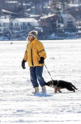 Greenwood Lake. Celebrating winter and the cold on the lake