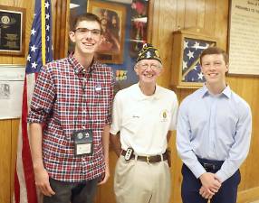 During a recent meeting at Warwick's American Legion Post 214, Warwick Valley High School seniors, from left, Maximus Berryman and Adam Lazina, pictured with American Legion Post 214 Commander Jerry Schacher, addressed its members to report on their experience at Boys State this past summer. A third Boys State student, Vidar Hagerman was not present for the photo.