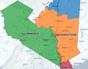 The Republican draft of Congressional maps uses “names” for its plan. Today, Orange County is in the 18th district, which also includes all of Putnam County, parts of southern Dutchess County and northeastern Westchester County. The GOP’s SULORNGRCK draft would include Sullivan, Orange and Rockland, area with communities as different as Fallsburgh in Sullivan, Warwick and Monroe in Orange and Spring Valley in Rockland. Map provided by the State of New York Congress “Names” Draft Plan.