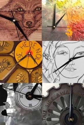 These clocks are part of thee Warwick Summer Arts Festival&#x2019;s (WSAF) repurposed clock fund-raising project, Time Transformed. These artistic time-pieces will be auctioned Friday, April 27, at the Warwick Center for the Performing Arts, 63 Wheeler Ave.