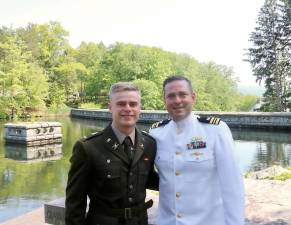 Second Lieutenant Noah Daigle and Orange County Executive Steven M. Neuhaus in front of Lusk Reservoir at West Point after Saturday’s commissioning ceremony.