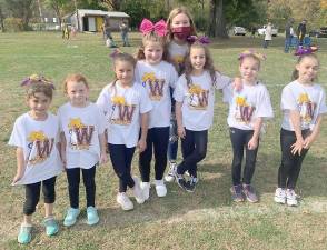 A few Warwick Youth cheerleaders having fun during their 2020 season: Alexa Cummings, Hailey Becker, Amber Cummings, Shea Marshall, Grayce Miceli, Lea Harvey and Vivien Prestigiacomo all with Coach Riley Tully. Photos provided by Brian Perez.