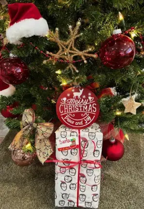 Warwick Advertiser reader wraps a gift in 2022’s winning wrapping paper design by Ellie.