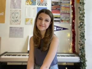 Grace Yurchuk composing music in her dorm at NYU. Photos provided