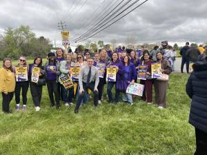 New York State Senator James Skoufis poses with Garnet Health nurses at the picket. Photos provided.
