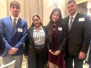 Mount Saint Mary College students Michael Poole, Edelin Mora Lora, Jennifer Salazar, and Nicholas Atkins networked with regional leaders at the recent New York State Society of CPAs (NYSSCPA) Bankers, Attorneys, CPAs, and Partners Networking Event.