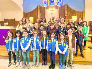Scouts inside the Grace Evangelical Lutheran Church.