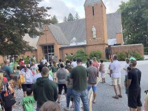 A peaceful protest occurred at St. Stephen parish in Warwick with students and parents from St. Stephen - St. Edward and Sacred Heart school in Monroe. Coordinated by Dominic Scavullo, 8th grade graduate at SSSE, attendees asked many questions of the Archdiocese of New York to challenge to closure of both schools recently announced on July 9. Photo provided by Joe Gargiulo.