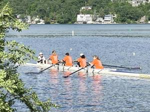 The annual regatta race included several categories of rowers in both 4-person and 8-person shells on Sunday morning, in a 50-meter sprint race on the east arm of Greenwood Lake.