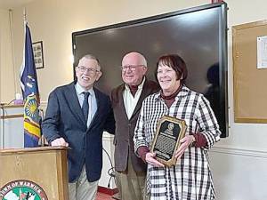 Left to right: Town Supervisor Michael Sweeton, Town Historian Richard Hull, awardee Deborah Sweeton
