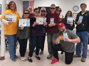 Members of the Greenwood Lake Lions Club gathered on March 26 with Michael Helme of Sustainable Warwick to plan the Coolest Recycling Drive drop-off event they will host on Sunday, April 13, at the Greenwood Lake DPW. Photo credit: Greenwood Lake Lions Club