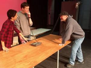 Brian Petti, right, is seen here working with Jay Smith and Jason Garfinkel for his play.