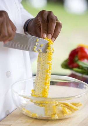 Cooking demonstrations with corn as the featured ingredient.