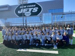 Warwick Girl Flag Football team at Florham Park to participate in a flag football jamboree hosted by the NY Jets.