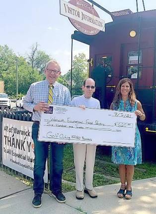 From left, Warwick Valley Chamber of Commerce Executive Director Michael Johndrow, Warwick Ecumenical Food Pantry Director Glenn Dickes and Chamber Treasurer and Golf Tournament head Kim Corkum. Provided photo by Olivia Di Costanzo.