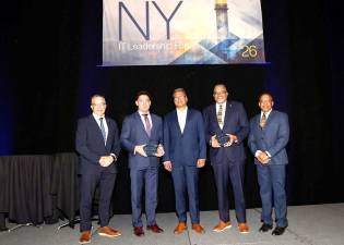 L-R: Glenn Marchi-Orange County CIO, Justin Klepper-Up and Coming Leader Award, Dru Rai-NYS CIO, Lane Hunt-High Impact Leader Award, Greg Johnson-Orange County Deputy CIO.