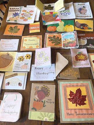 Dozens of beautiful Thanksgiving cards made by Albert Wisner Library teen volunteers to be distributed to Meals on Wheels of Warwick clients.