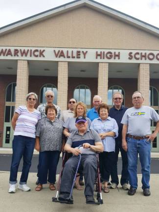 Provided photo Members of the WVHS Class of 1967 recently gathered for their 50th reunion. Beginning in front are: Miguel (Mike) Escobar; in the second row, from left, are: Judy Glorie Doty, Mary Rita Williams Schlagel, Regina Conklin Ball, Elizabeth Williams VanEtten and William (Bill) Doty; and in the third row are: Michael Bonnema, John Schlagel, Glenn Wood and guest Richard Ball.