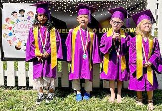 June graduates of Love Grows Child Care are Emma Melendez, James Wang, Dylan McGrady and Juliette Kinney.