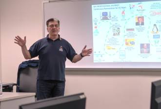 Tony Cusato, manager of Global Cyber Security Risk Management at IBM, discusses the state of the Cybersecurity field during a recent talk at Mount Saint Mary College.