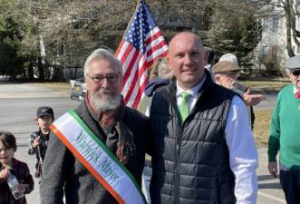 Village of Warwick Mayor Michael Newhard with Village of Greenwood Lake Mayor Jesse Dwyer during this year’s St. Patrick’s Day Parade.