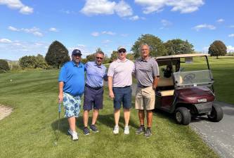 St. Anthony Community Hospital Fall Classic Golf Outing hospital supporters (L-R): Kevin Sosler, John Leigh, David White and Tom Folino.