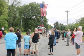 The early rain on Sunday, July 18, and the threat of cancelation may have discouraged some people from coming to the event but at 11 a.m. and right on time the sun shone for the second annual “Back the Blue” ceremony held at Veterans Memorial Park. Photos by Roger Gavan.