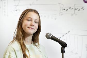 Warwick Valley Middle School student Emmerson Powers in the Chorus Room on Jan. 5, 2022.