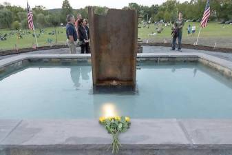 The 9/11 Memorial Sculpture Garden on the Roger Metzger Arboretum in Stanley-Deming Park encompasses an I-beam from the World Trade Center gifted to the Village of Warwick through the efforts of Warwick Historical Society curator Michael Bertolini with the help of former Assemblyman Howard Mills. Designed by Amy Lewis Sweetman, the garden also features a reflecting pool, benches and landscaping. Photo by Robert G. Breese.